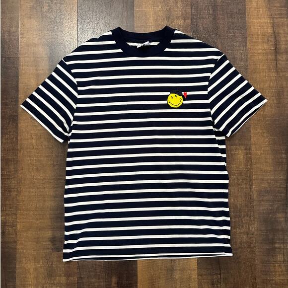 Galeries Lafayette Smiley Striped Navy White Tee Shirt Size M - Picture 1 of 6